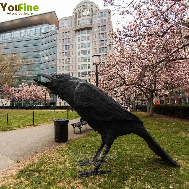 YOUFINE ブロンズ製カラス像 150cm アウトドア ガーデンオブジェ 銅像
