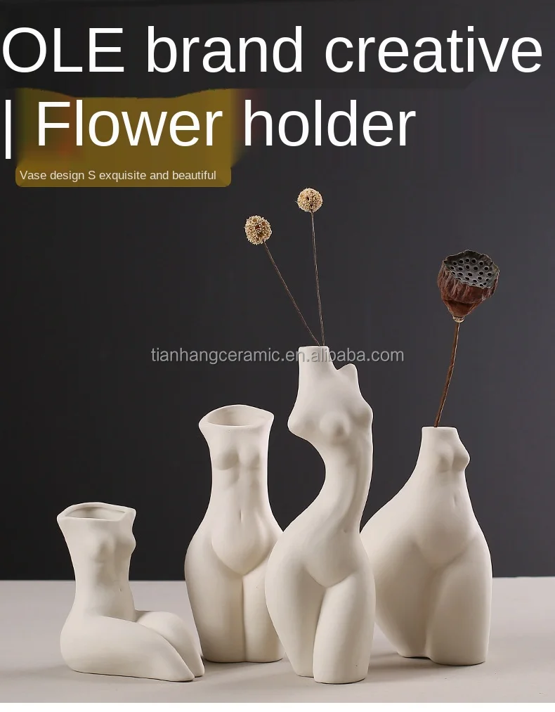 Simple Nordic Dry Ceramic Porcelain female human naked body flower vase Indoor Home Decoration Studio Decoration.jpg