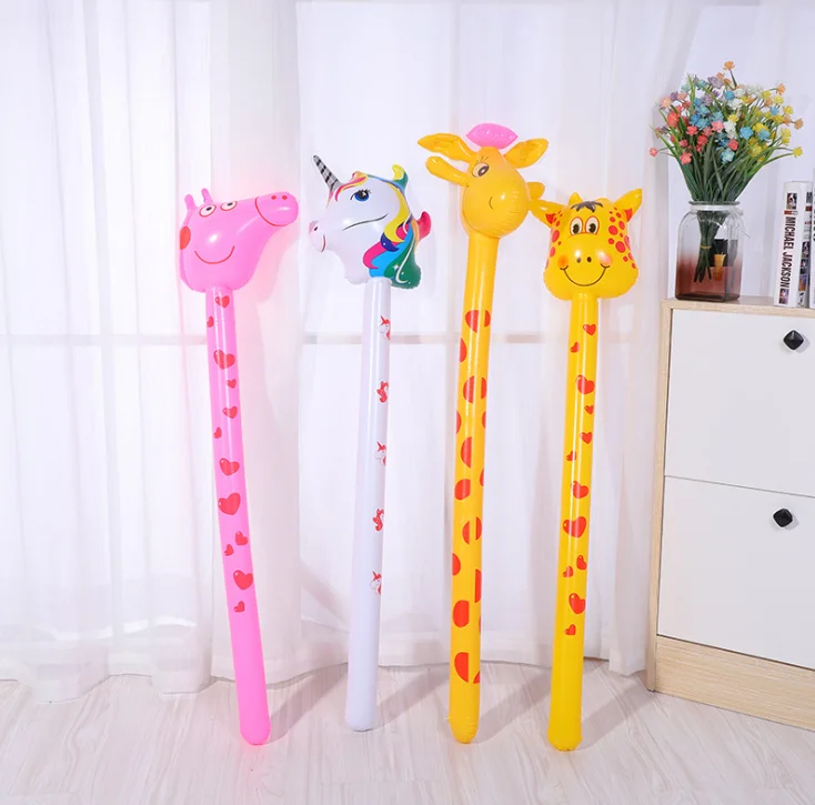 High quality plastic pvc silk screen printing inflatable animal head walking sticks