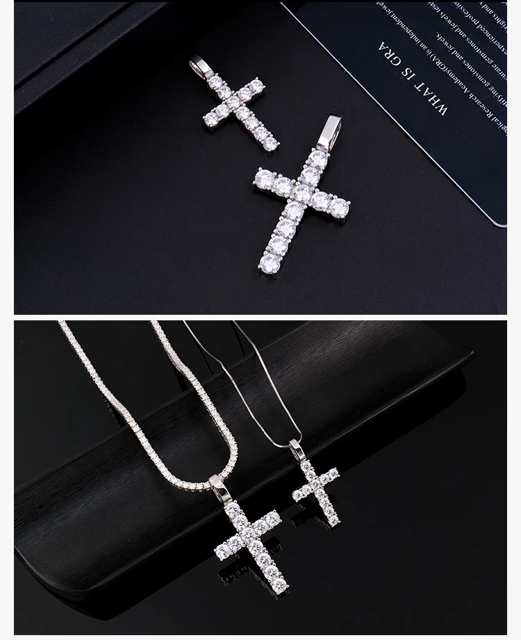 Wholesale jewelry 925 sterling silver holy shining vvs mossanite moissanite diamond crosses chain necklace pendant for men women