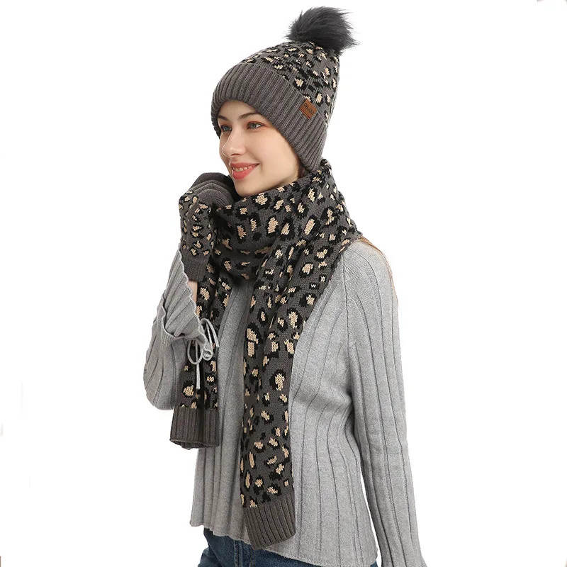 leopard print hat scarf and gloves set