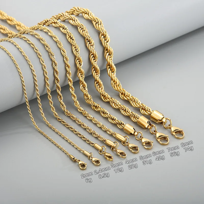 Drop Shipping 316l Stainless Steel 14k 18k Pvd Gold Plated Rope Twist
