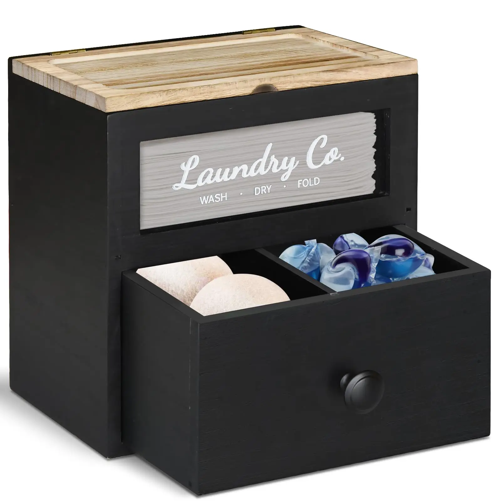 Wooden Laundry Pod Dryer Sheet Holder Wall Mount Organizer Bamboo