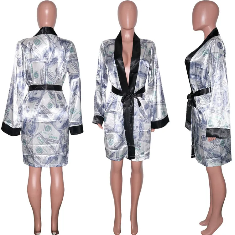 Good Price Money Printed Bend Fashionable Long Robe Homewear Long Coat New Women Coats Womens Long Jackets