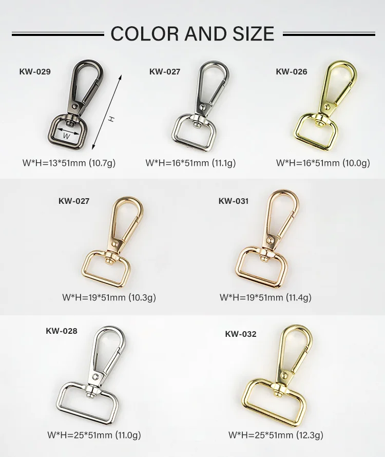 Wholesale Leather Bag Accessories Gold Snap Hook Handbag 3/4