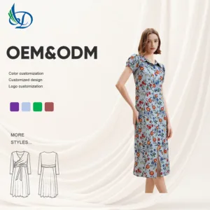 OEM Accepted Eco-Friendly Natural Waist Button Decoration Sweet Maxi Woven Long Dress Retro for Women