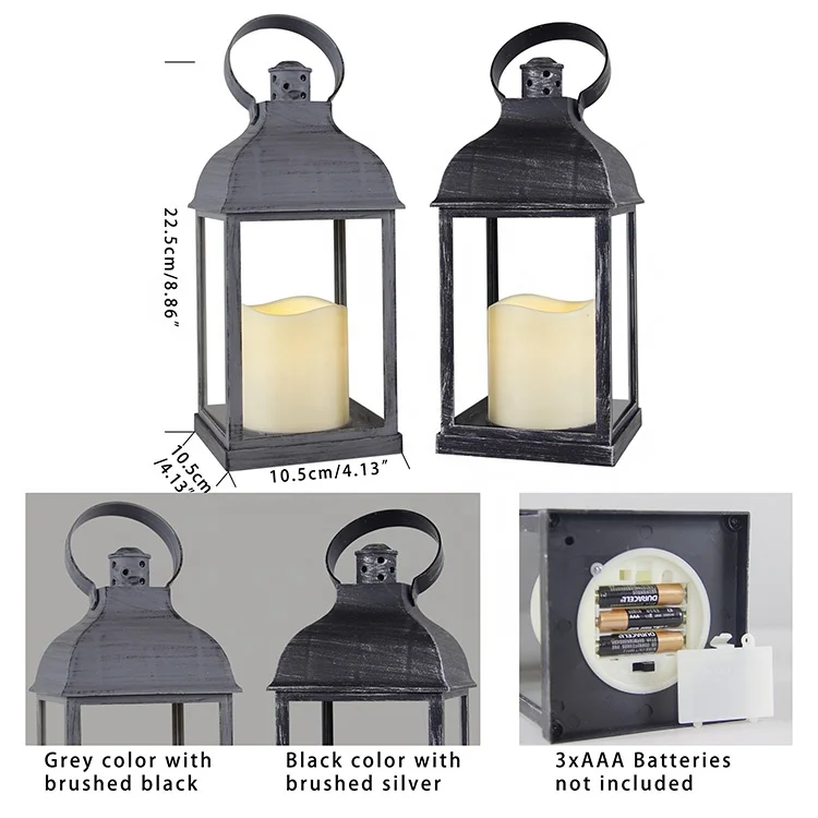 Rustic Black Battery Operated Plastic Table Decor LED Electric Lantern for Candle