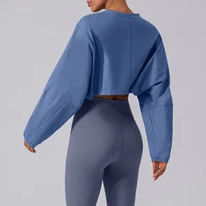Women One Shoulder Crop Top Scrunch Butt  Plus Size Yoga Top for Winter Indoor High Intensity Wear
