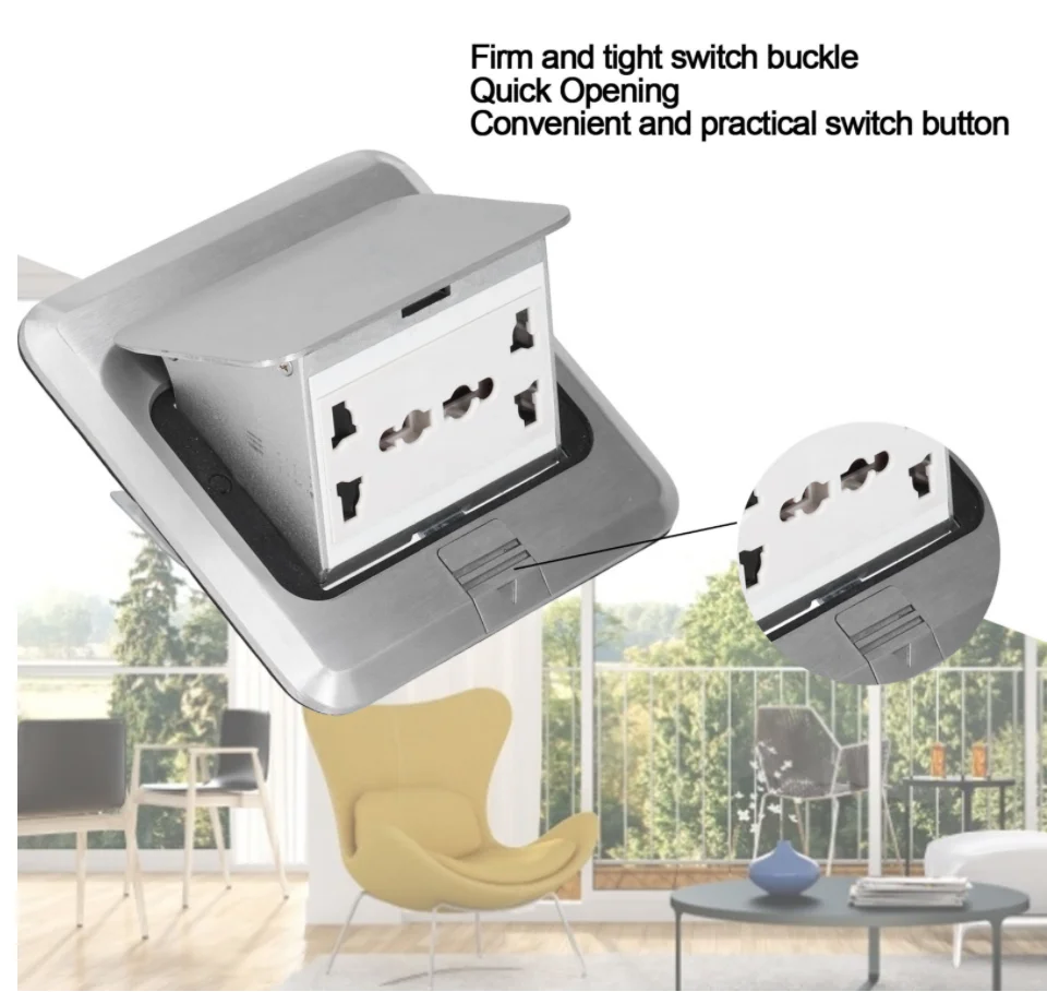 2-Gang Universal Socket 13A AC 250V Embedded Damping Aluminum Alloy Ground Electrical Outlet 2 Industrial AC Floor Socket Box
