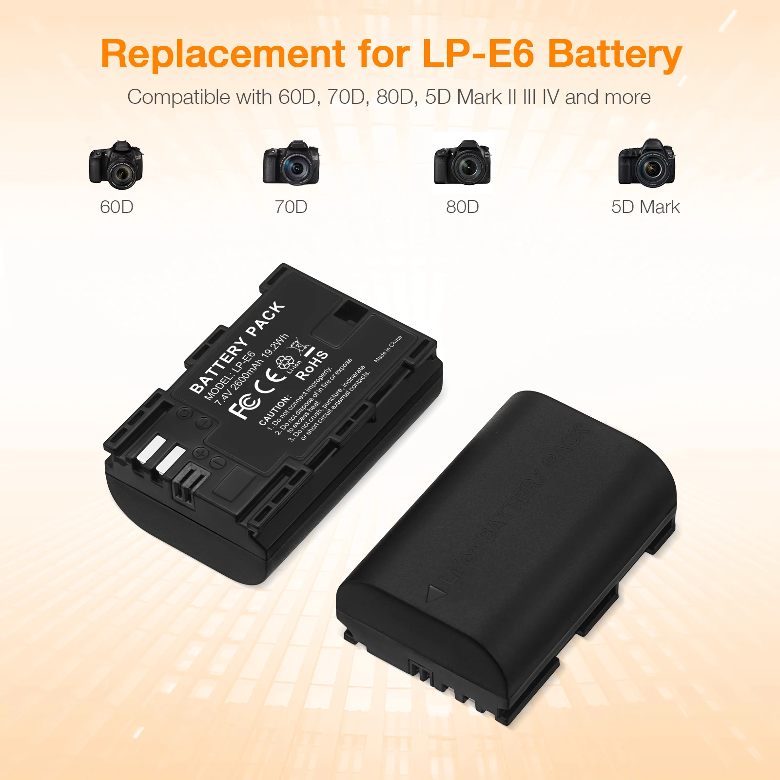 2600mah 7.4v Rechargeable Batteries Lpe6 Digital Camera Battery Pack