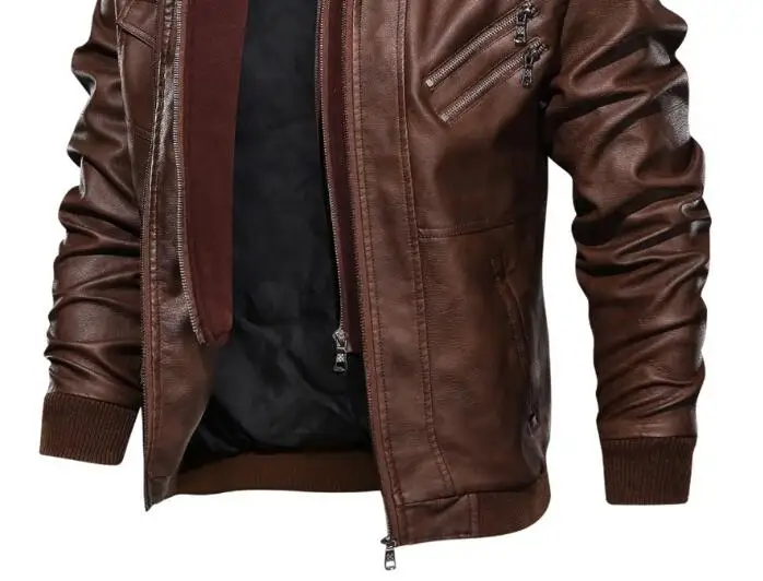 Men Motorbike Pu Leather for Winter Custom Design Zipper Up Casual Motorcycle Jacket with Hood_voghion.com