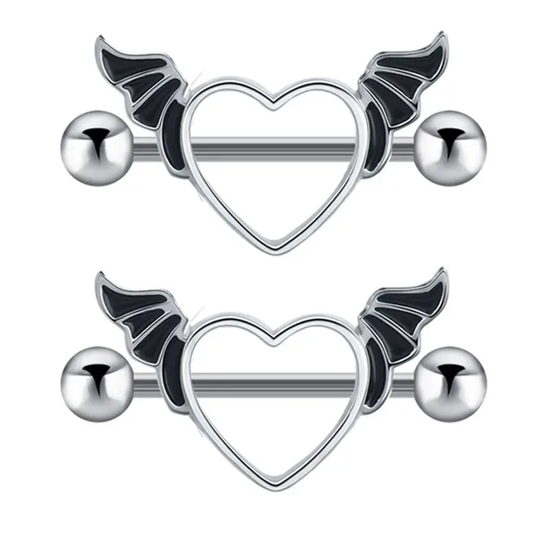 Stainless Steel, Wing Decor Heart Nipple Ring For Women And Men