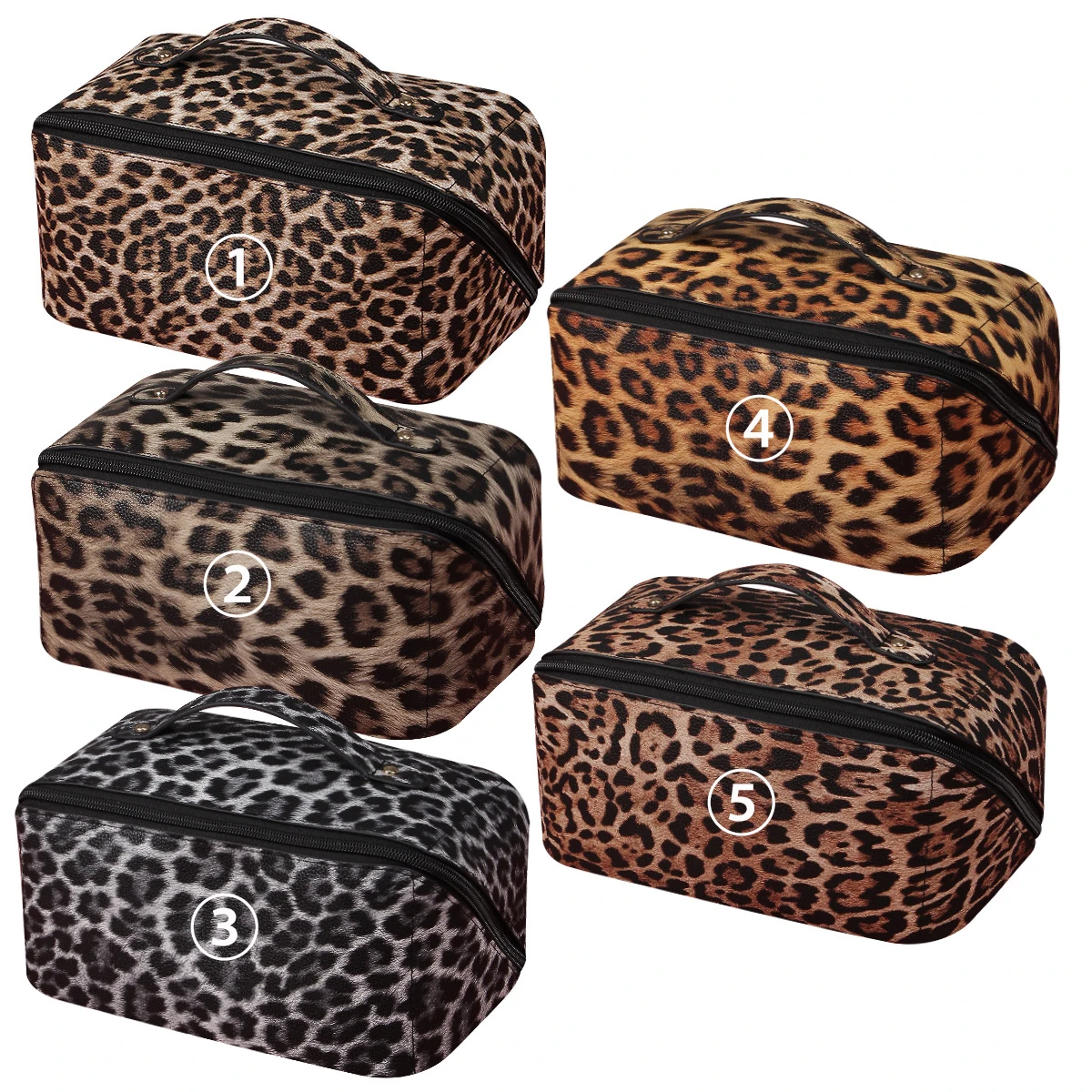 Pu Leather Leopard Printing Waterproof Soft Pu Toiletry Travel Bag Big
