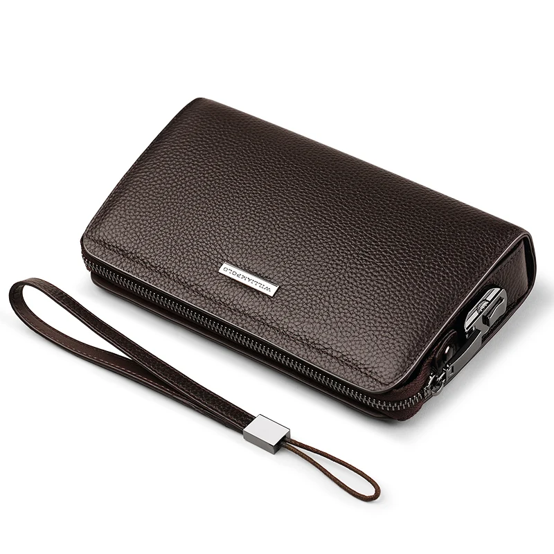 For WILLIAMPOLO Men's Genuine Cow Leather Clutch Wallet with RFID Zipper Closure Business Handbag Purse Coded Lock Mens Wallet