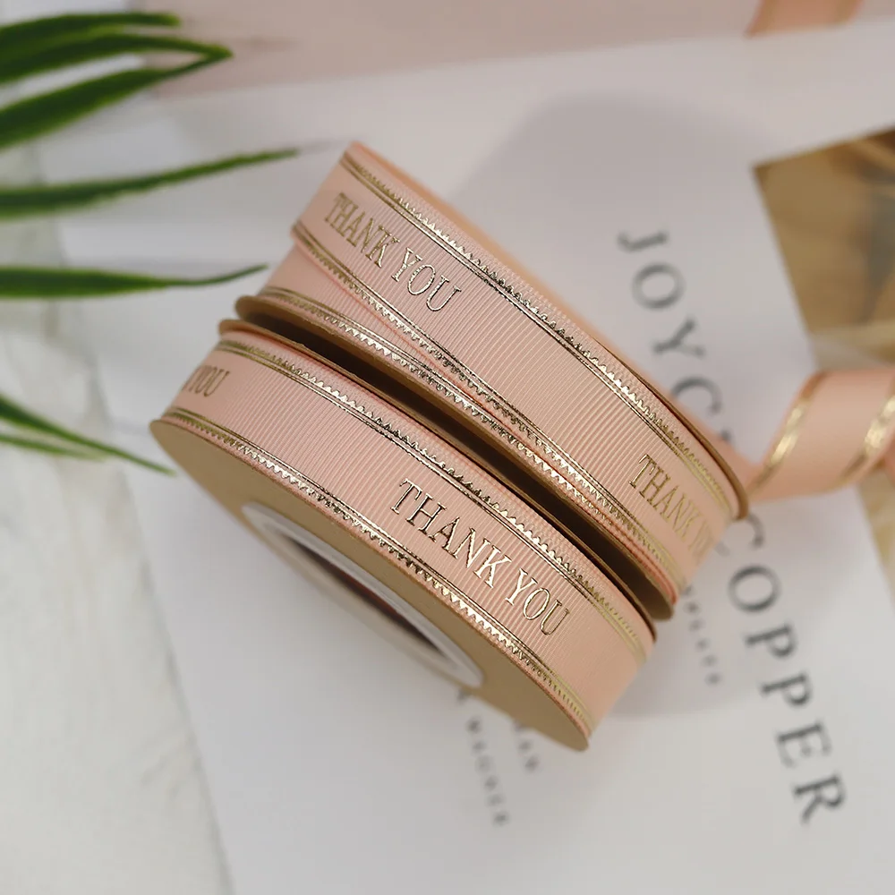 Customized Packing Ribbon Custom Printed Satin Ribbon Logo Rose Gold Foiled Logo Gift Wrapping Satin Ribbon for Packing