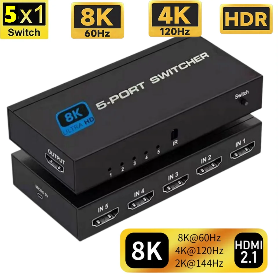 Commutateur HDMI 3 En 1 – 8K@60Hz/4K@120Hz – Avec Télécommande IR – Pour PS5, Xbox, PC, Lecteur Blu-ray - 3