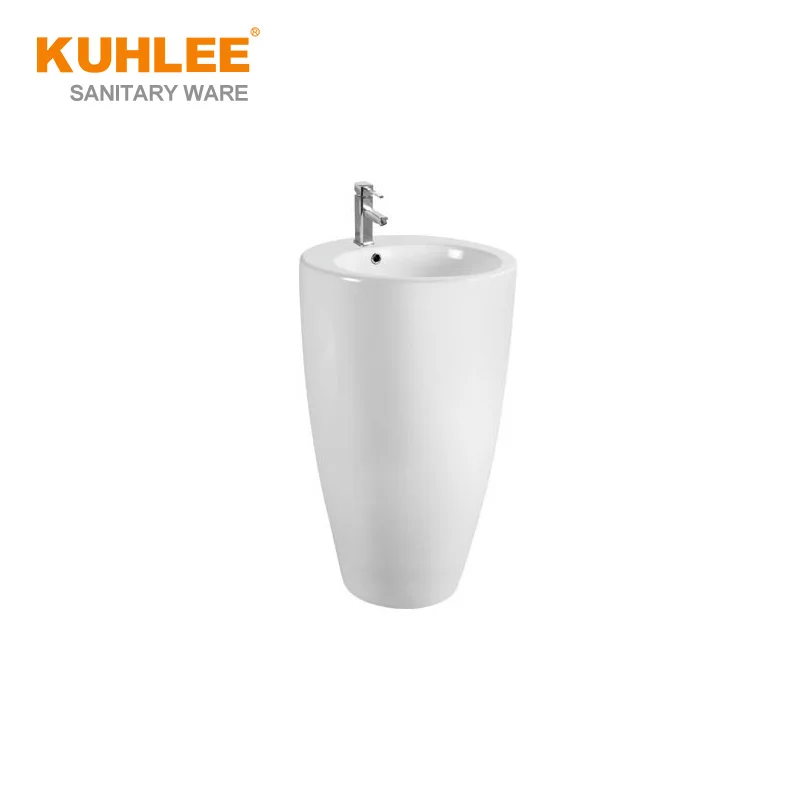 Economic Freestanding Ceramic Basin  Round Hand Wash Basin Bathroom Pedestal Sink For Office Building