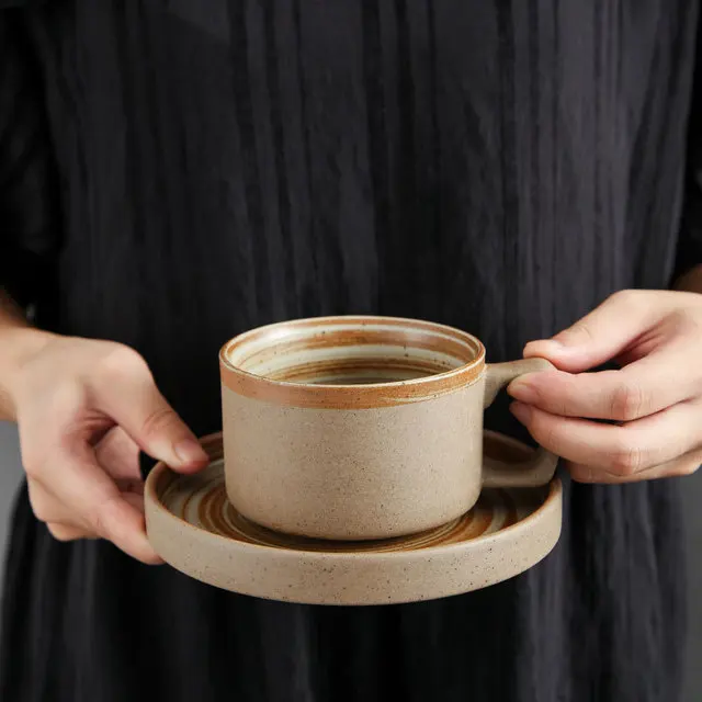 Керамические кружки для завтрака с молочной водой, домашняя посуда, ручная работа, ретро керамика, кофейные чашки, креативная чайная чашка с блюдцем, набор тарелок