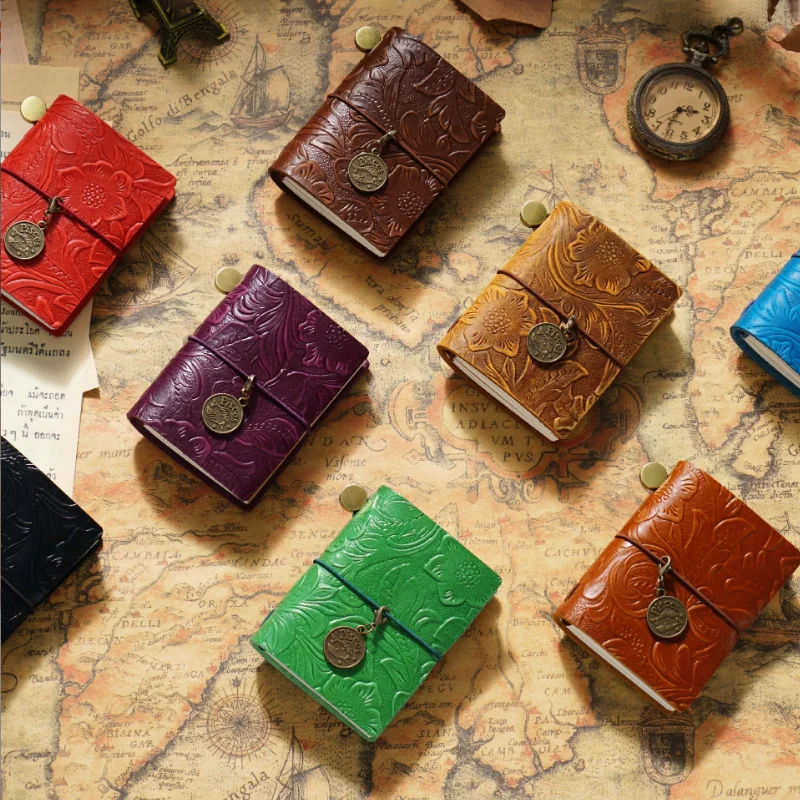 Mini Hand Ledger Cute Small Leather Notebook Portable Exquisite Gifts Diary Book for Friend