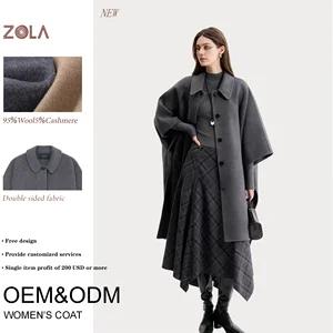 2026 New Women's Double Breasted Long Cashmere Wool Blend Oversized Cape Coat Winter Warm Casual Fashion Outerwear Factory Price