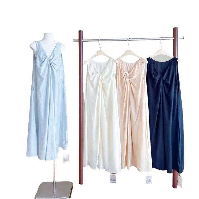 Women's Latest Design Sleeveless V-Neck Dress Autumn Casual Trendy Style Sweet and Cute Long Vacation Lazy Twisted Loose Skirt