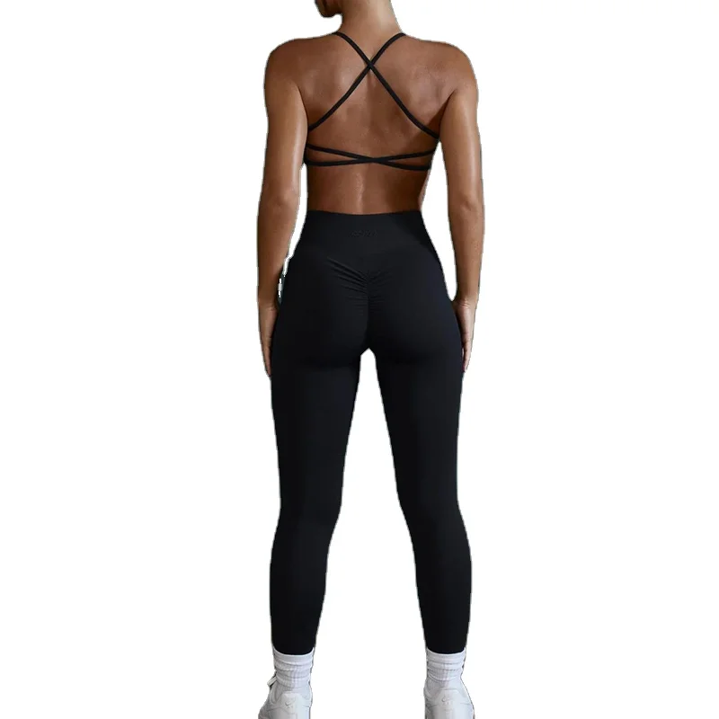 2023 New Yoga Clothing Set Sexy Cross Strap Bra High Waist Scrunch Butt