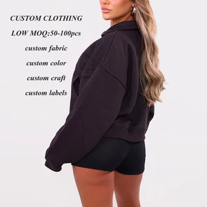 Suppliers One Stop Custom Heavyweight Cotton Oversized Sports Hoodies Solid Color Women Quarter Zip up Sweatshirts