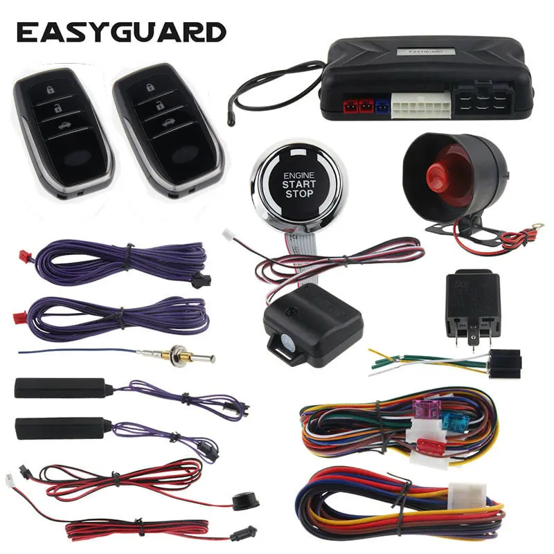 Car Alarm System With Passive Keyless Entry Remote Engine Start Push Button Star 