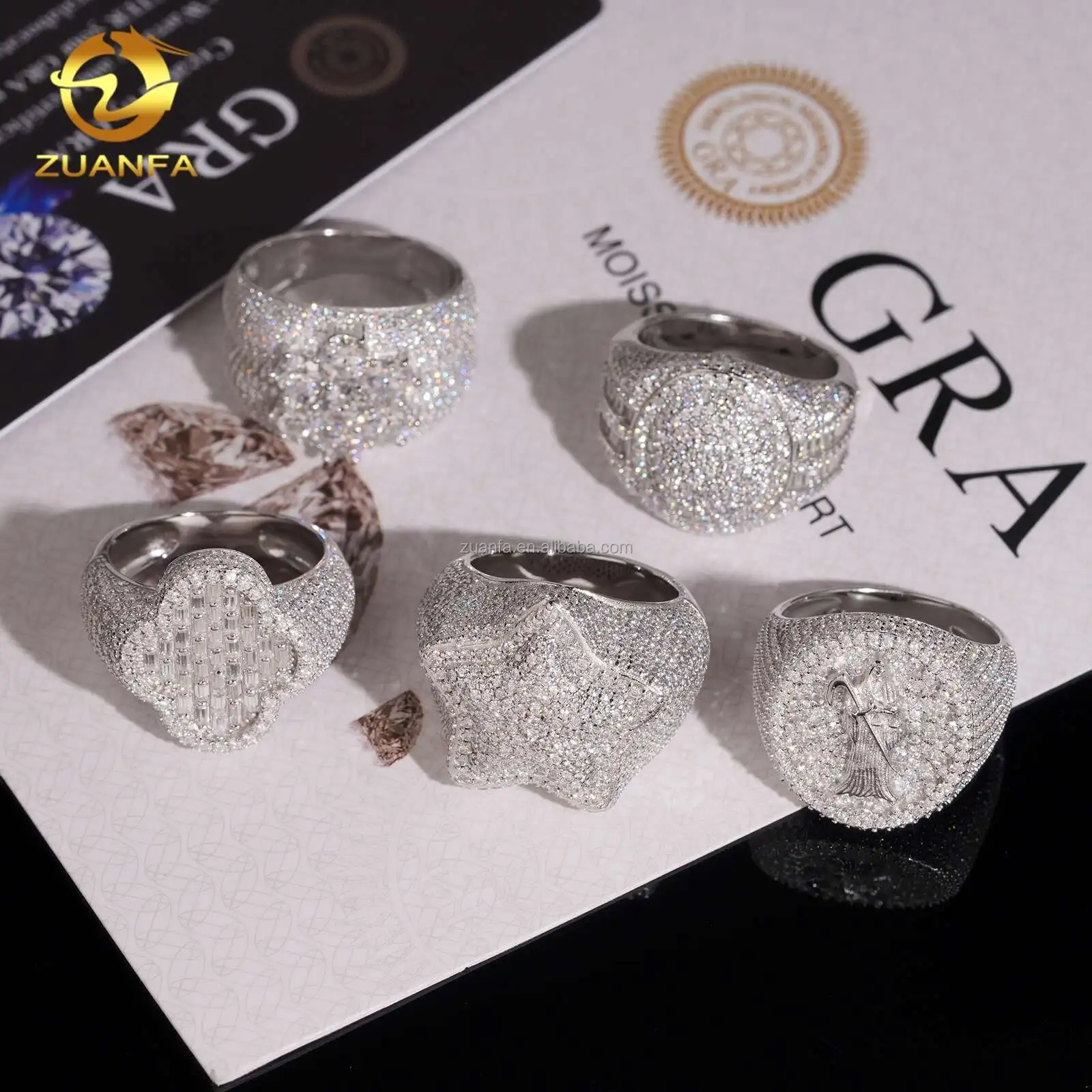 Zuanfa Fine Rings Jewelry Men's Solid 925 Sterling Silver Gold Plated ...