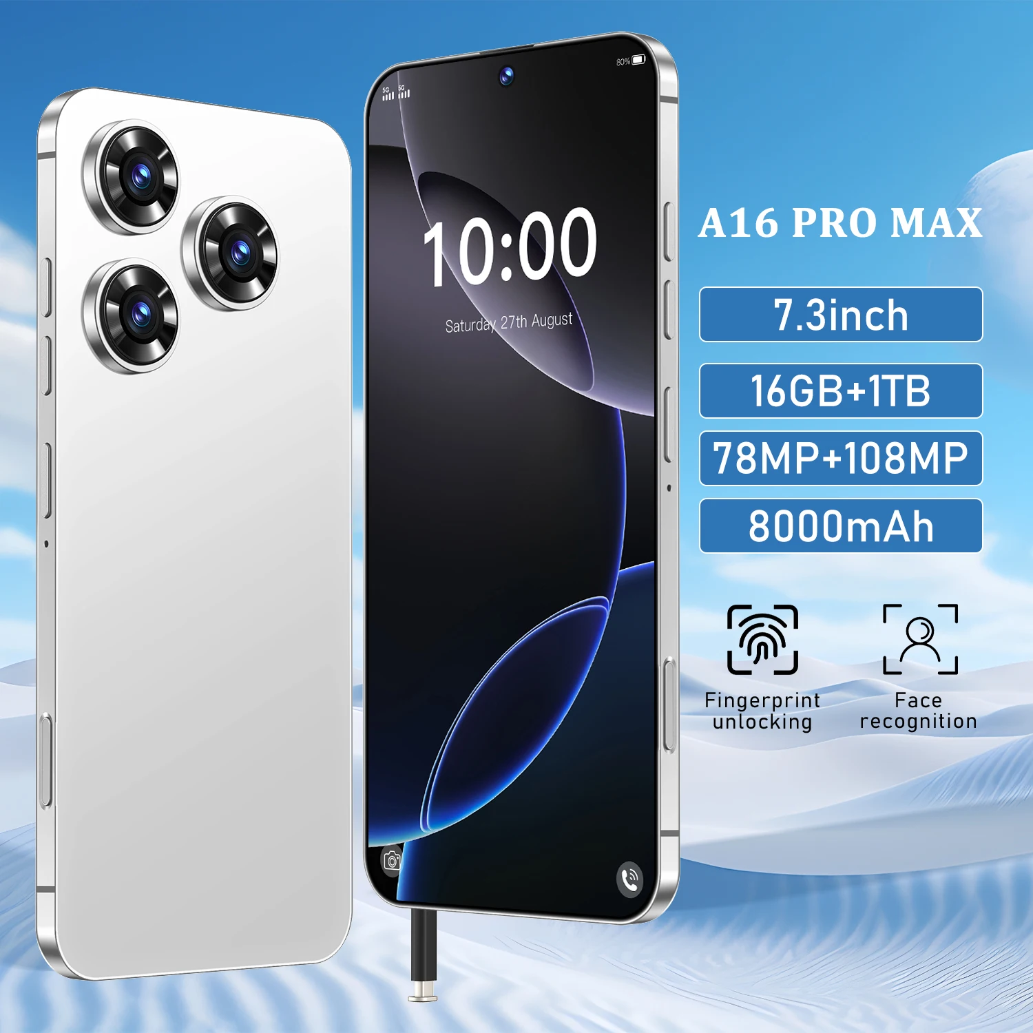 Hot Selling I16 Pro Max 8GB+512GB Android Smartphone with 48MP