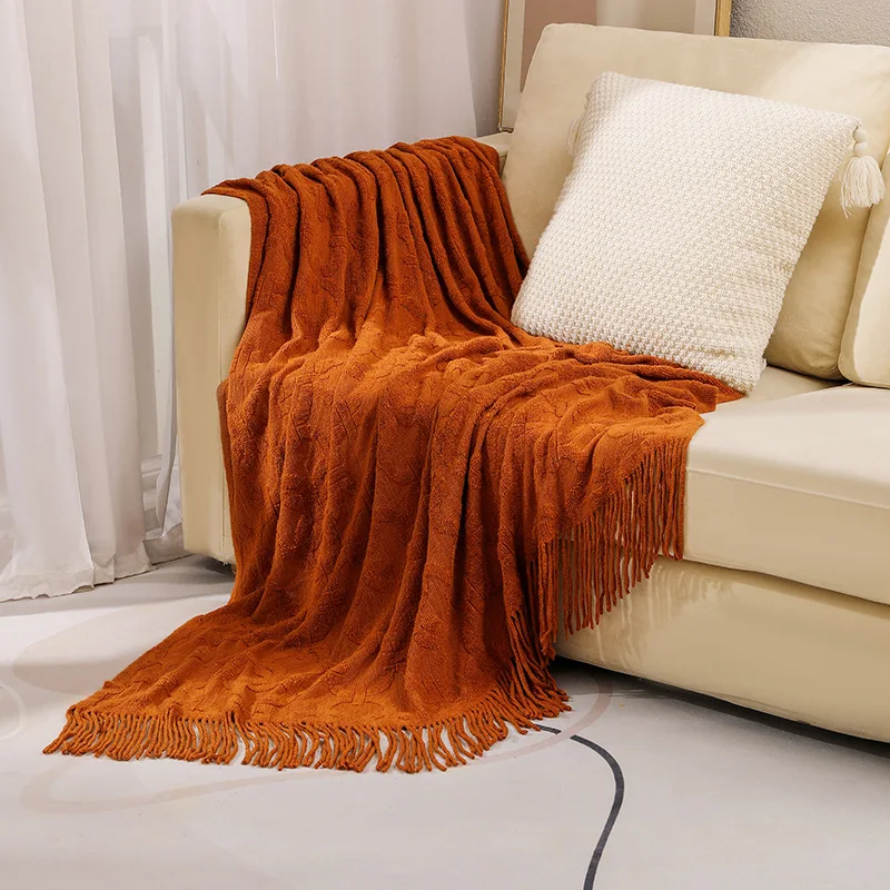 Factory Fringe Knit 100% Acrylic Jacquard Solid Home Decor Striped Pattern Throw Blankets for Chair Sofa Couch Bed-for Hotels factory