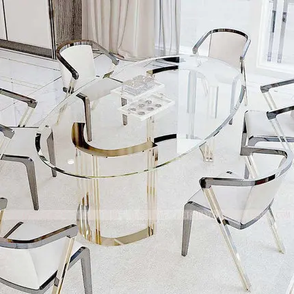 Shenzhen Round Dinning Table Set with Metal Legs Modern Furniture Aluminum Frame Tempered Glass Table Top Dining Table