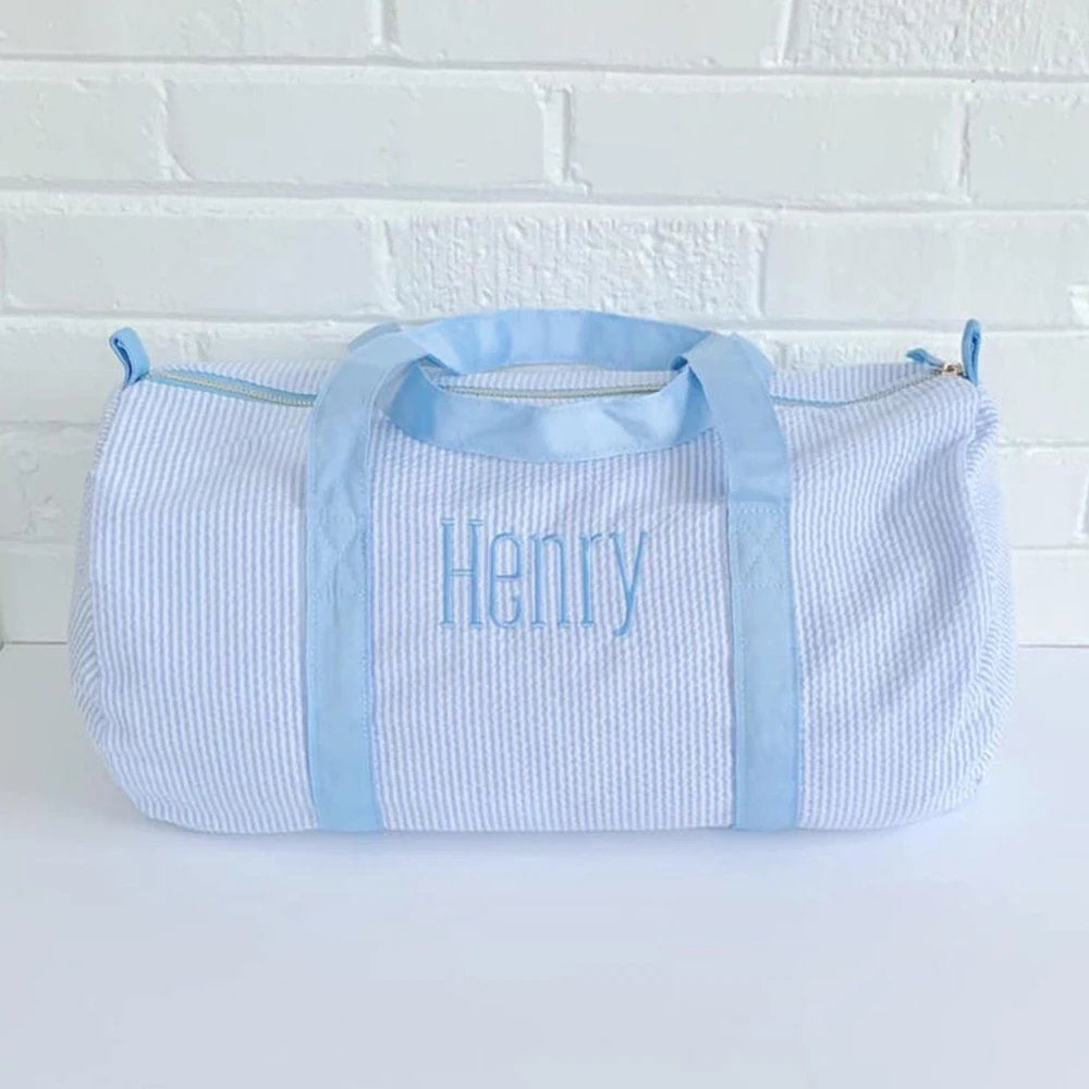 Custom Tote Camping Zipper Closure Large Capacity Seersucker Luggage Gym Travel Duffel Bag