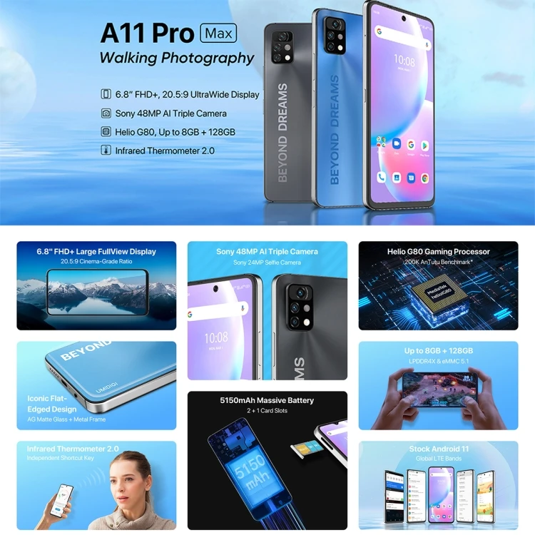UMIDIGI A11 Pro Max - 8GB+128GB, 6.8 Inch Android 11 Smartphone