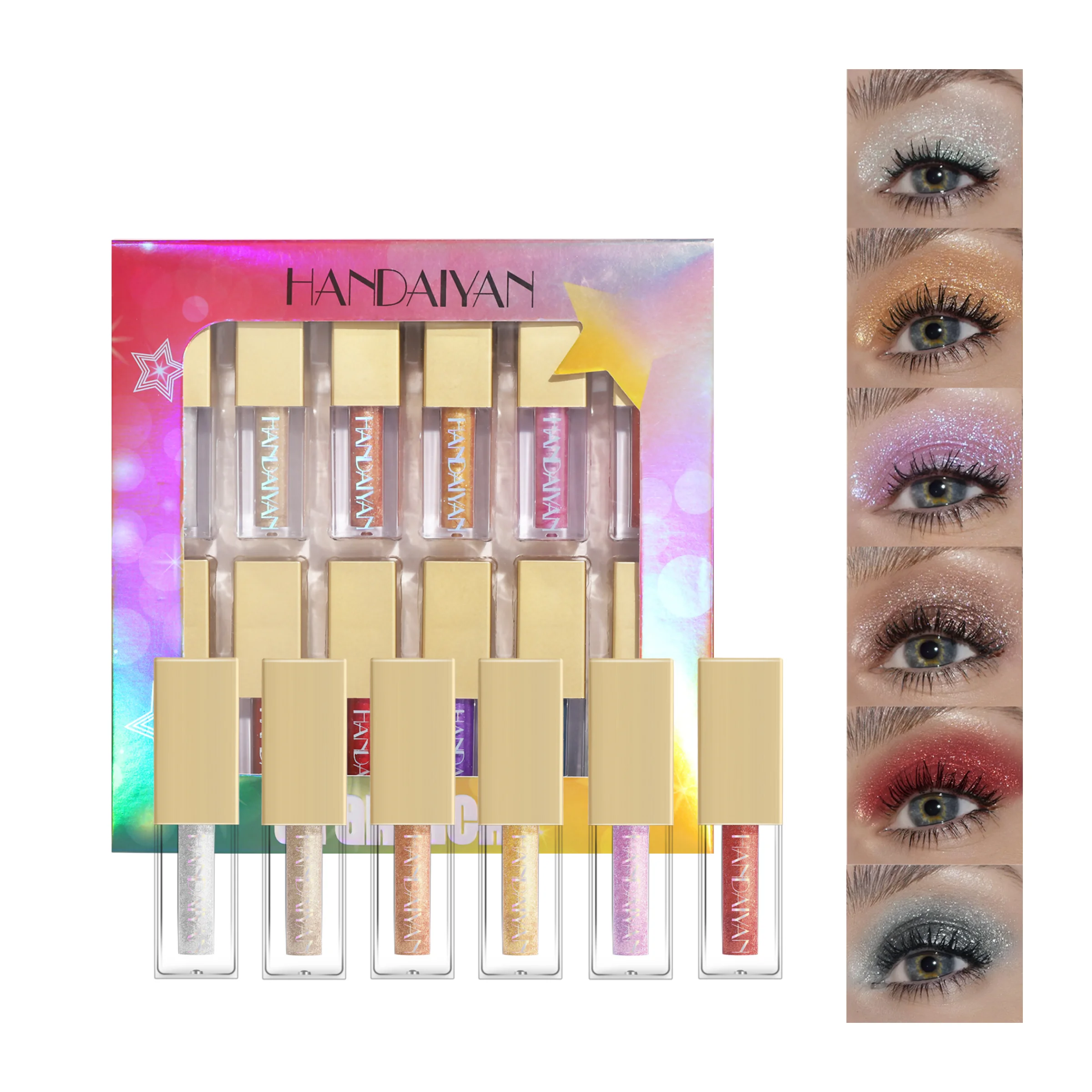 HANDAIYAN Metallic Eyeshadow 12 Pcs Set Shimmer Glitter High Pigment Vegan Makeup Cosmetics Wholesale OEM ODM
