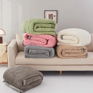 Wholesale Thickened Jacquard Fleece Soft Throw Blanket Cozy Warm Plain Color Flannel Throws for Home Bedding Couch and Sofa