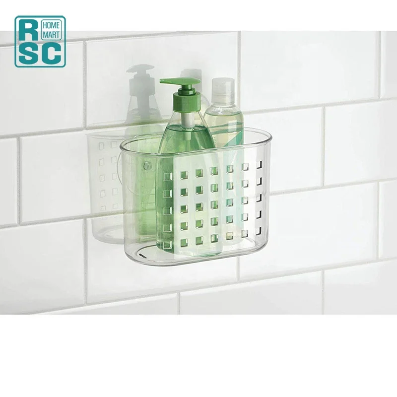 Plastic Suction Bathroom Organization Shower Caddy Basket, Clear