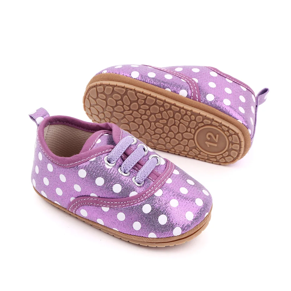Solid Color Sparkling Round Polka Dot Decorative Elastic Baby Soft Soled Toddler Shoes factory