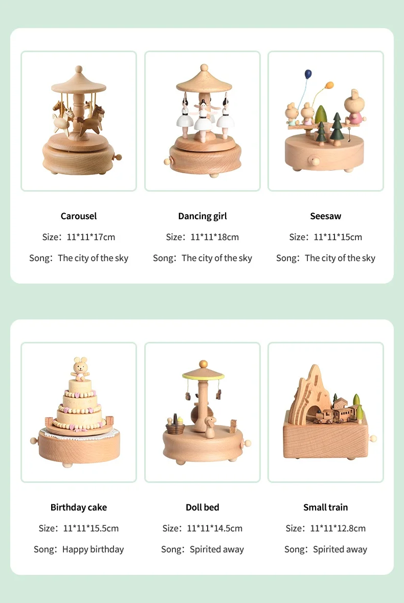 Creative Popular Fun Lovely Toy Movable Wooden Customized Carousel