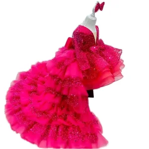 Customize Sequin Ball Gown for Girls Children's Tulle Tutu Dress Long Train for Piano Birthday Wedding Costume Flower Girl Dress