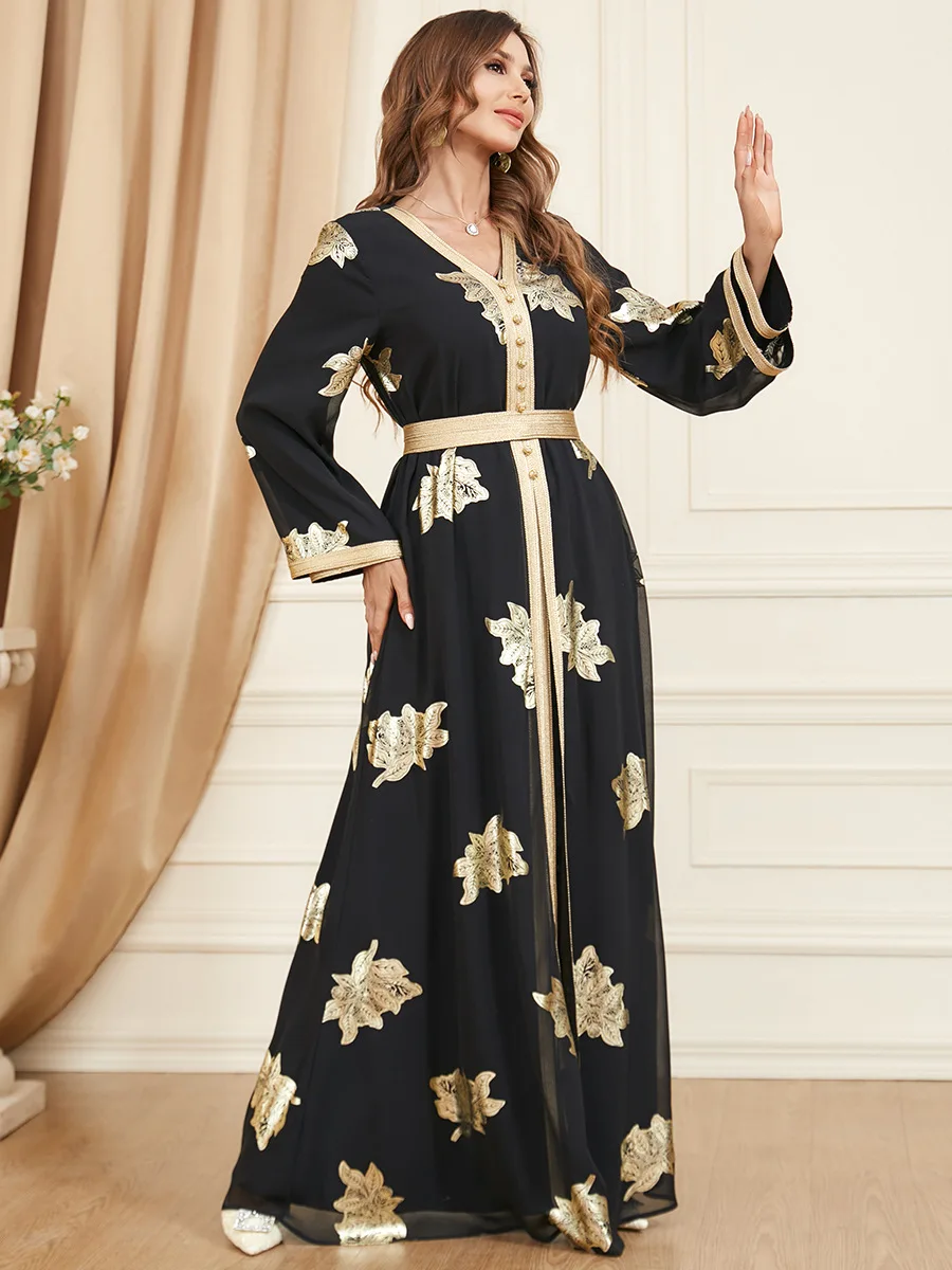 3371high Quality Foil Stamping Dresses Elegant Dubai Eid Hijab Two ...