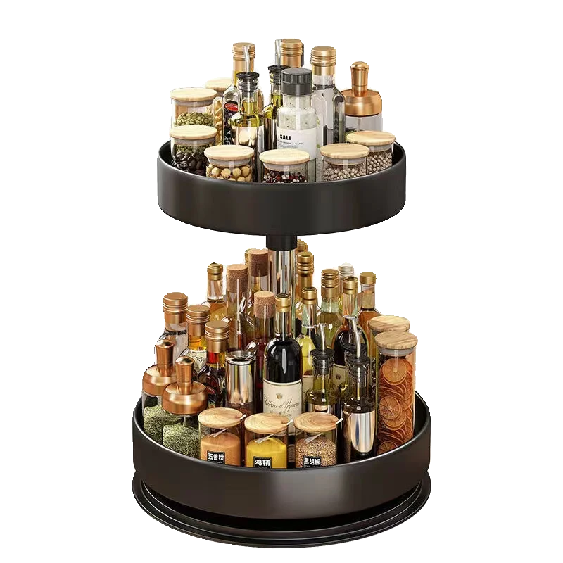 Kitchen Carbon Steel Multi-Functional Corner Storage Rack Rotatable Spice Shelf Special Oil Salt Sauce Vinegar Seasoning Box