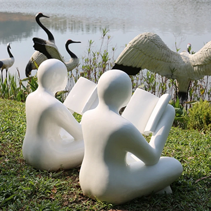 Factory Directly Custom White Reading Book Man Sculpture Fiberglass Carved Oscar Statues Statue for Library