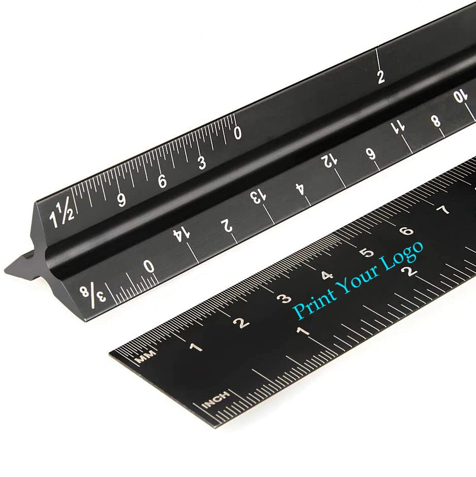 Wholesale 6 Pulgada 12 Inch Drafting Scale Ruler Metal Aluminum Metric Engineering Triangle Scale Ruler Triangular
