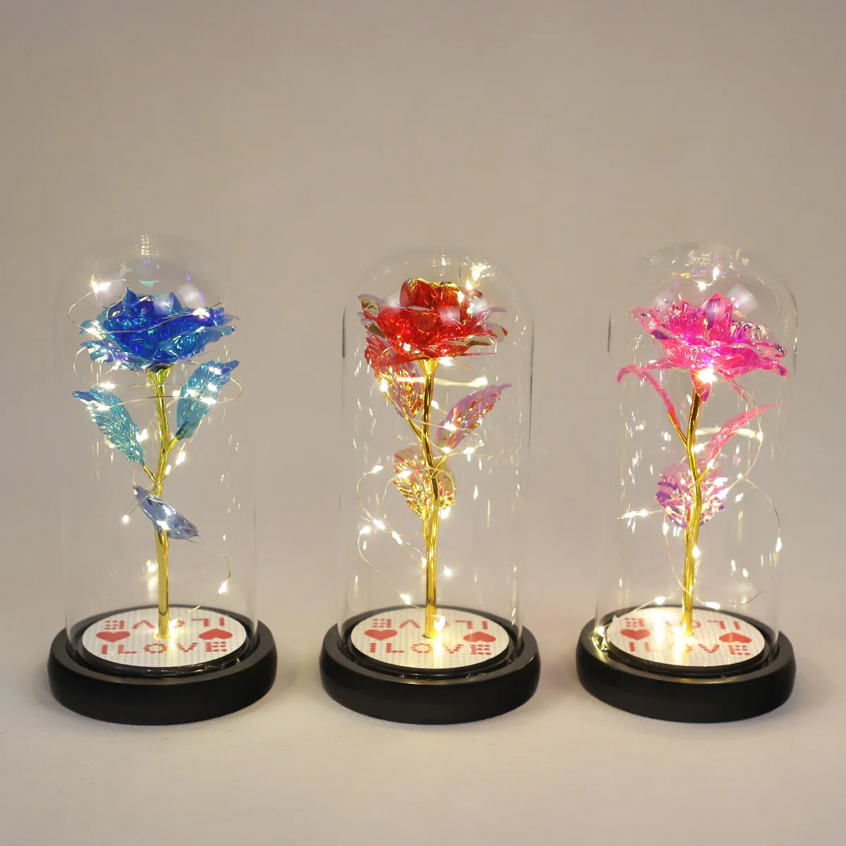 Flowers Artificial Rose in a Glass Dome with Led Light Eternal Rose Dome Flower Best Gifts For Valentine's Day Mother's D