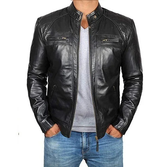 Hot Sale Casual Fashion Men's Leather Jacket For Biker Distressed ...