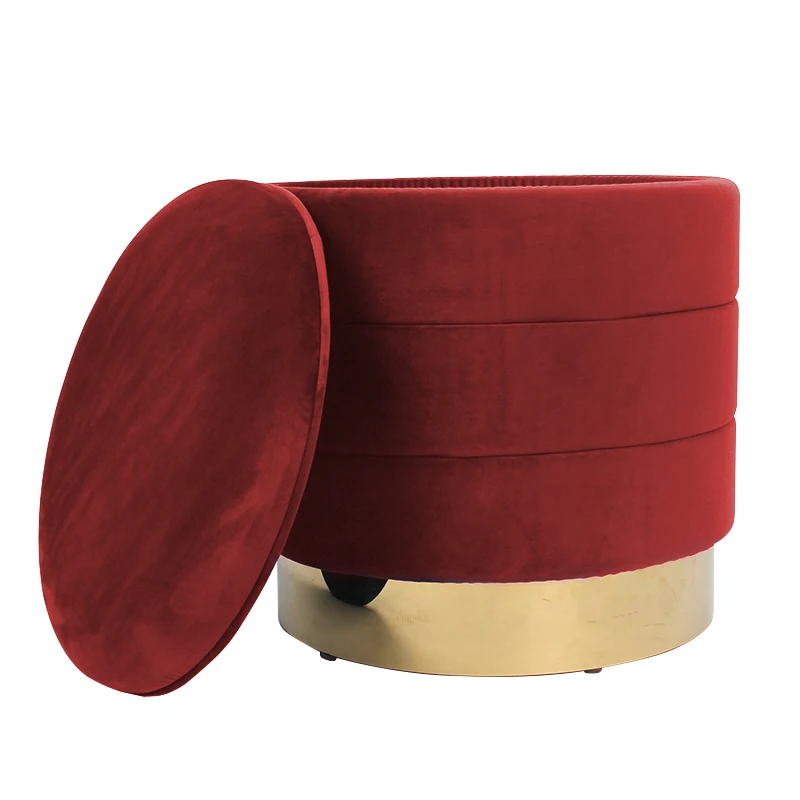 2021 Modern Space Saving Velvet Prouf Round Green Fabric Storage Ottoman
