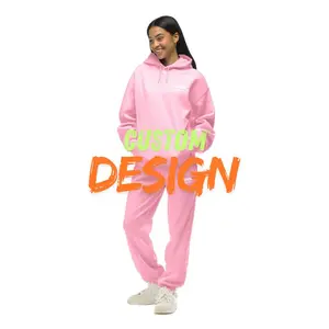 Customizable Women's Hoodie and Sweatpants Set - Solid Color Cozy Outfit with Logo Printing for Loungewear & Daily Activities