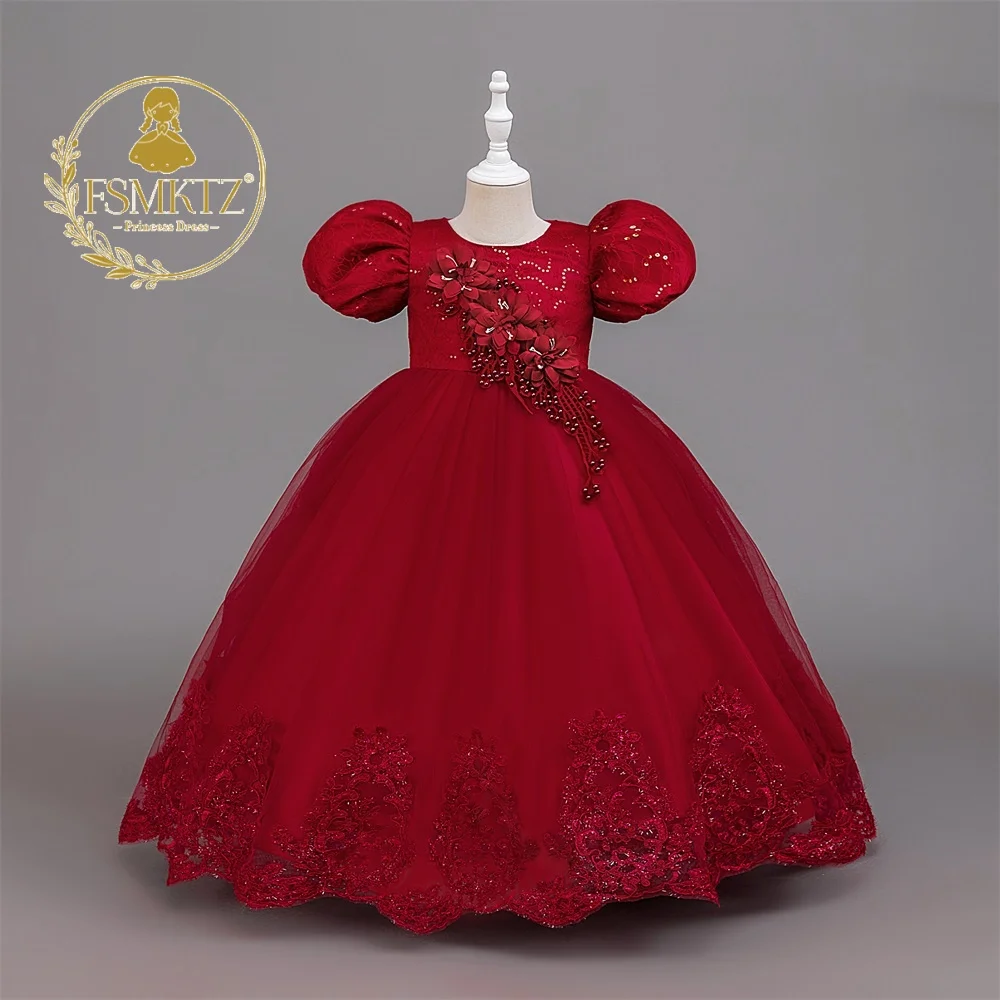 FSMKTZ Luxury Birthday Party Dress for Girls Embroidery Pageant Long Dress  Kids Beautiful Princess Dresses for Teen Girls
