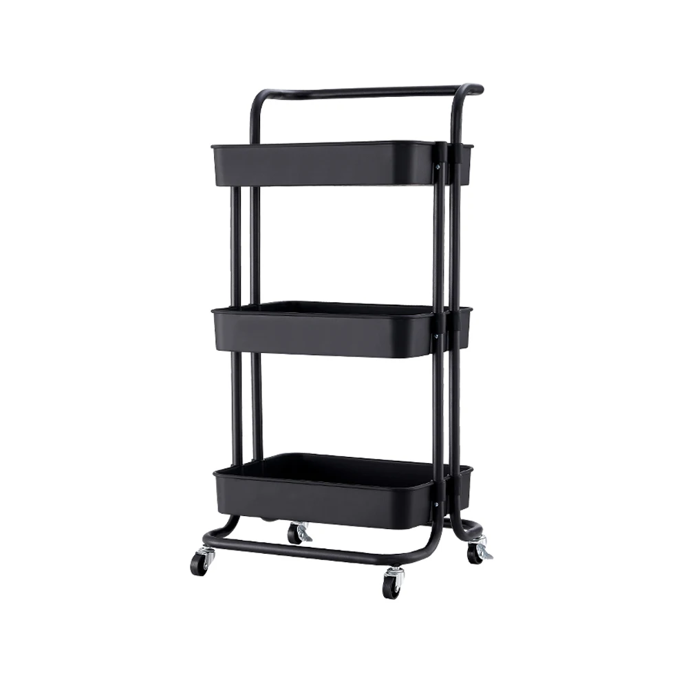 Extra dividers Bathroom Cups and Hooks Office Craft Black Makeup Room Three Tier Rolling CART ON Wheels Kitchen Ideal Utility cart for Storage Easy Assembly Organizer cart by STM 
